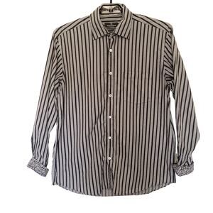 Bugatchi Uomo Dot Stripe Button Up  Black Mens Shirt Sz XL Long Sleeve Contrast